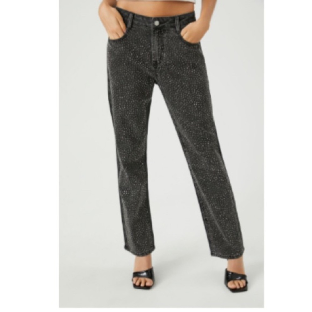 Forever 21 Rhinestone Straight-Leg Jeans